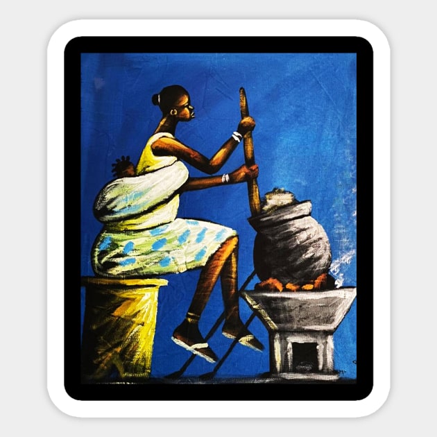 African Woman Preparing Food, Black History Artwork Sticker by logiamerch